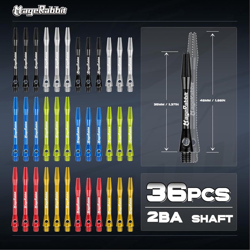 MageRabbit Dart Accessories Kit Including 36pcs Dart Flights 45pcs Dart Shafts for Steel/Soft Tip Darts,Sharpener, Dart Stems Remover Tool, 50 Metal Rings,50 Rubber Rings, Pack of 195pcs Accessories - Image 2